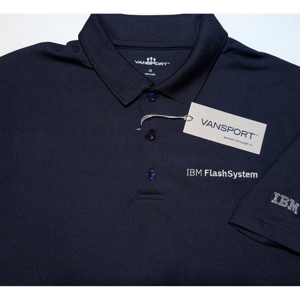 VANSPORT IBM FlashSystem Polo Shirt Mens Large Navy New Employee Uniform Tech